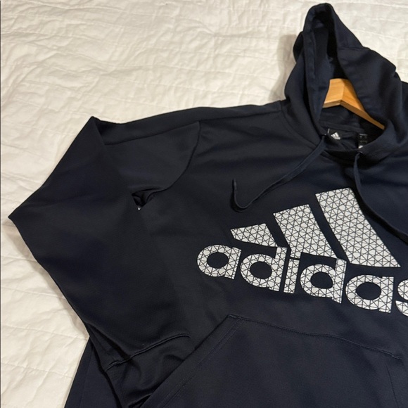 Adidas Navy Blue Hoodie with White Logo: EXCELLENT CONDITION NO FLAWS - Picture 5 of 6